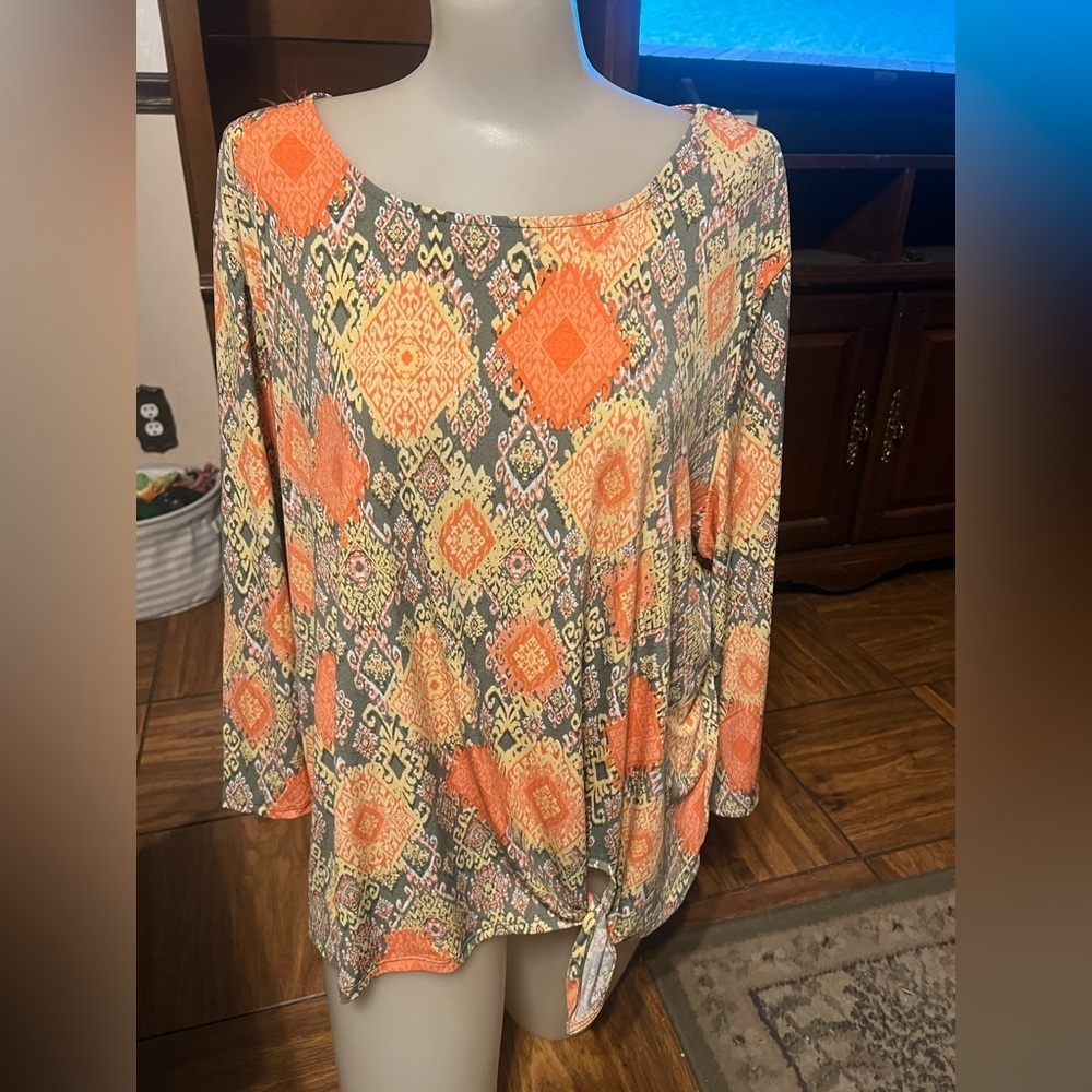 Ruby Rd. Women's Blouse - Orange and Gray Pattern